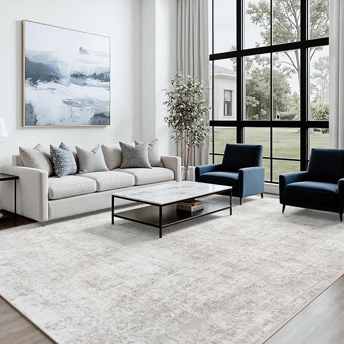 Area Rug 5x7 Living Room Rug Washable: No-Slip Abstract Soft Thin Large Light - Image 3