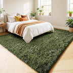 Amdrebio Olive Green Rugs for Bedroom Living Room, Fluffy Shaggy Modern Area - Image 3