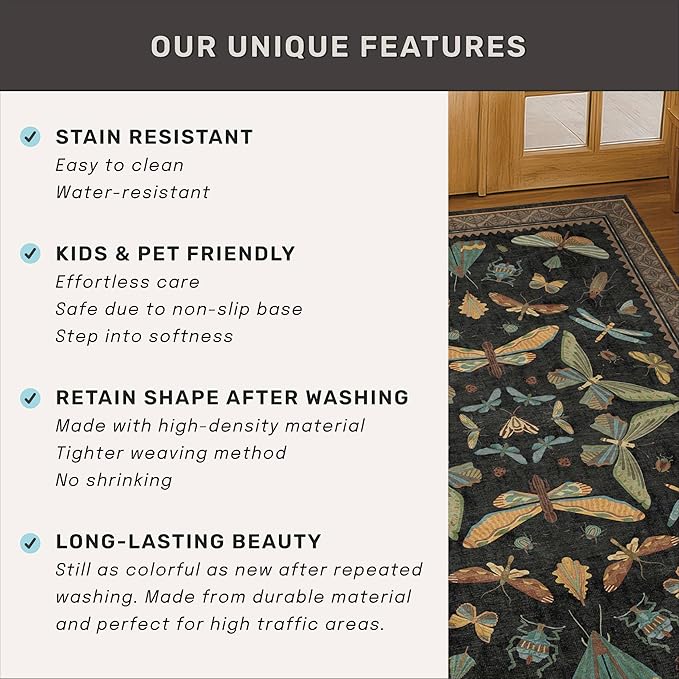 Green and Black Rug for Entryway Indoor- 3x6 Kitchen Floor Mats Non Slip - Image 6