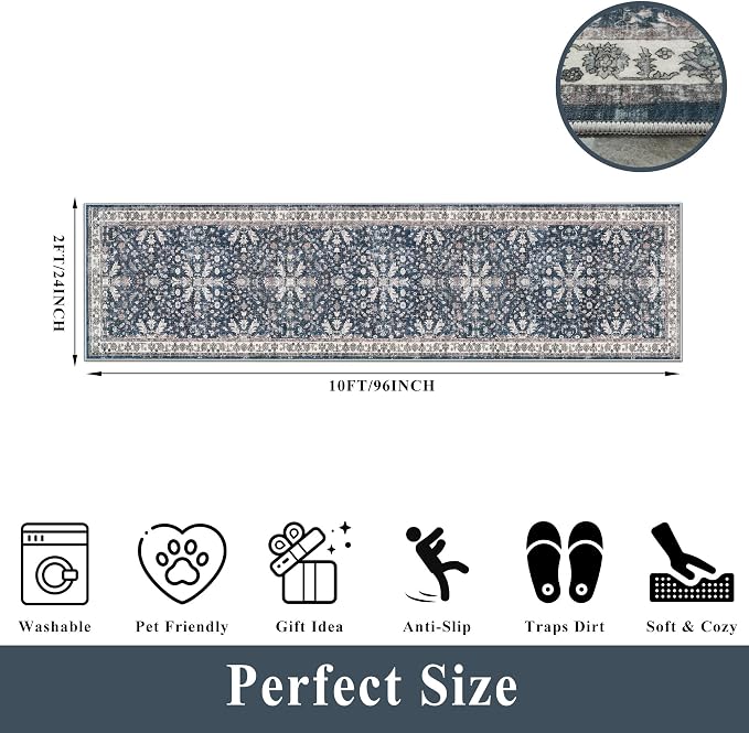 Washable Hallway Runner Rug 2x10: Non Slip Vintage Boho Carpet - Image 2