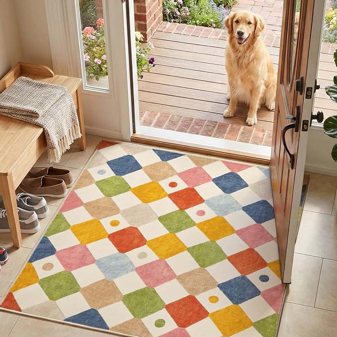 jinchan Macy Area Rug for Kids Room 4'x4' Square Rug Modern Colorful Nursery - Image 3