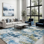 Area Rug 10x14 Living Room Rug Washable: No-Slip Abstract Soft Thin Large Blue - Image 3