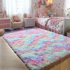 PAGISOFE 3x5 Fluffy Vibrant Rainbow Rug, Bedside Preppy Dorm Area Rug by PAGISOFE