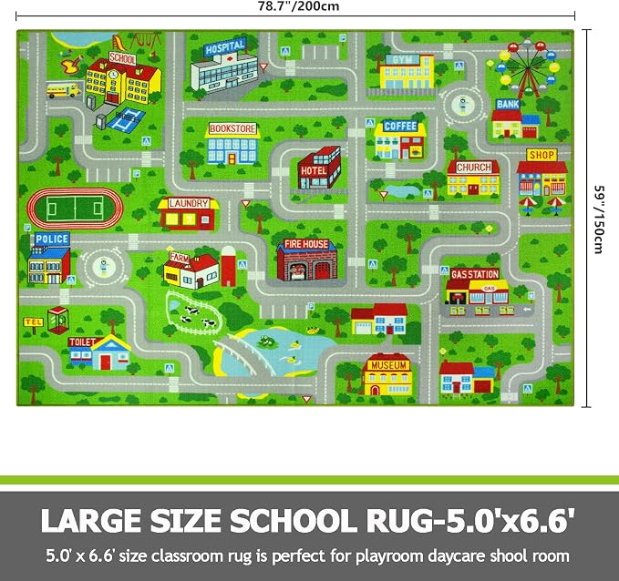 Capslpad Green Car Road Kid Rug Carpet Playmat - Image 2