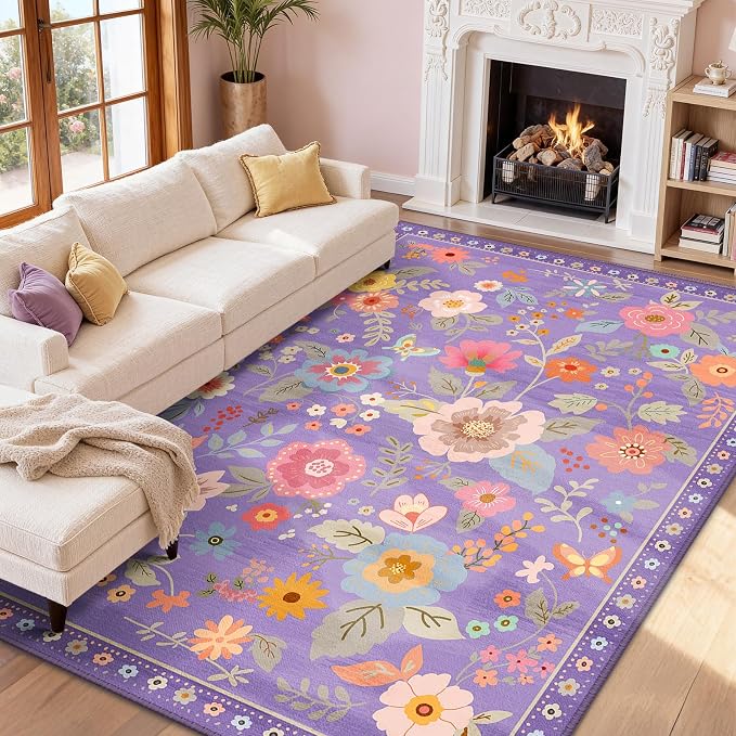 RELEANY Floral 8x10 Area Rugs Washable Print Boho Cute Carpet Non Slip Flower - Image 9