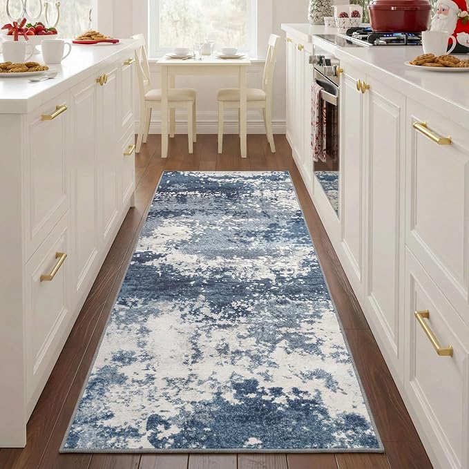Blue Rug Runners for Hallways Kitchen 2.6x8 Non Slip Washable Entryway Runner - Image 2