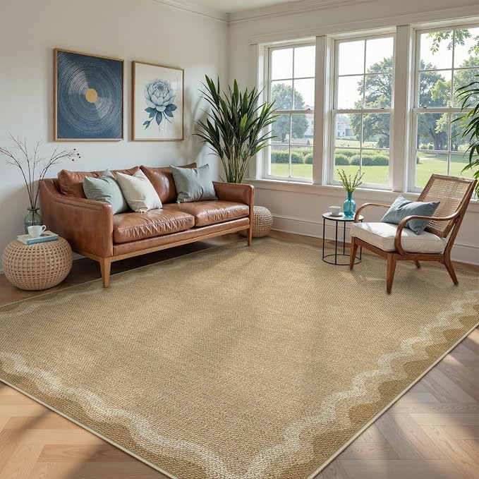 LIVEBOX Scalloped Washable 8x10 Rug, Easy Jute Tan Rug by LIVEBOX