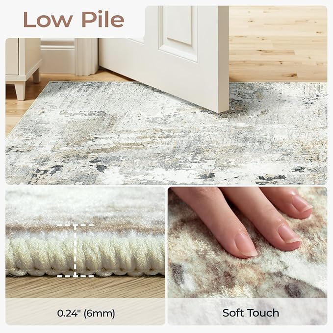 2x6 Hallway Runner Rug Non-Slip Washable, Abstract Soft Kitchen Runner Rugs - Image 3
