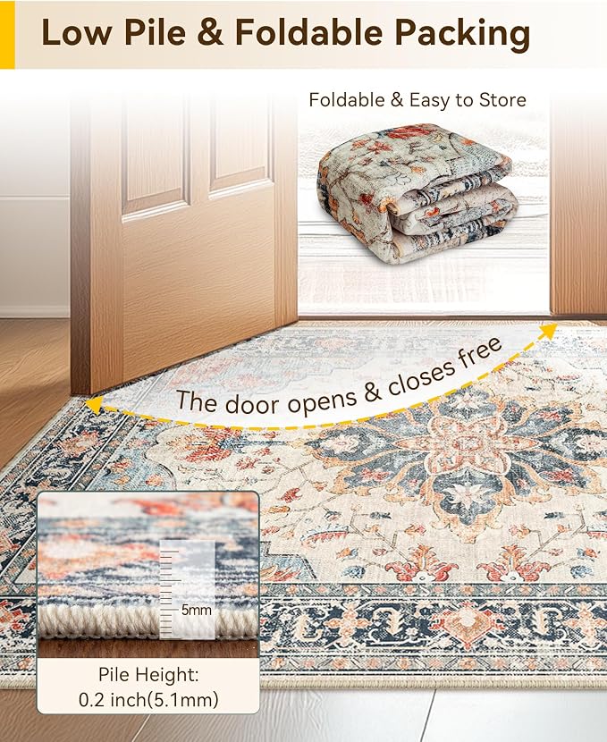 RELEANY Area Rugs 7'x10' Washable Non-Slip, Floral Vintage Distress Medallion - Image 4