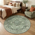 RELEANY Area Rugs Round 4ft Washable Non-Slip, Floral Vintage Distress by RELEANY