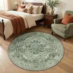 RELEANY Area Rugs Round 4ft Washable Non-Slip, Floral Vintage Distress by RELEANY