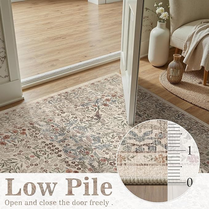 DCX Beige 8x10 Area Rugs, Machine Washable Non Slip Stain Resistant Soft - Image 2