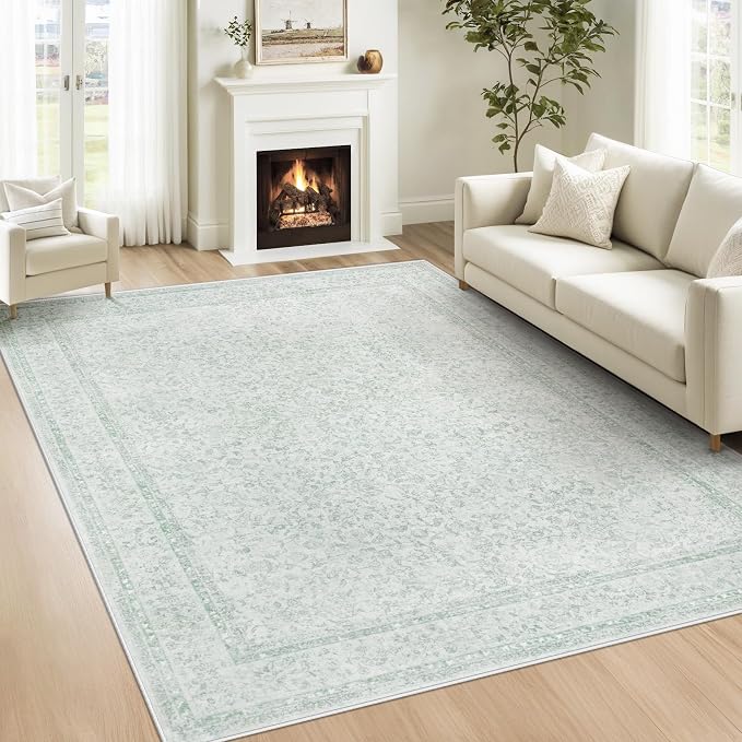 5x7 Area Rugs for Living Room: Washable Vintage Floral Rug Low Pile Non-Slip by LOSBULAKE