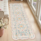Hallway Runner Scalloped Floral Rug 2.6x8 Washable Non Slip Pink | Soft by Dadasgk