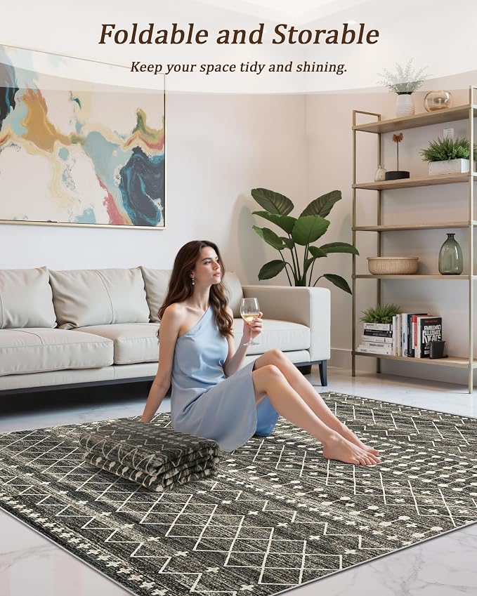 Miukiki 5x7 Area Rug for Living Room Moroccan Washable Rugs Non Slip Indoor - Image 5