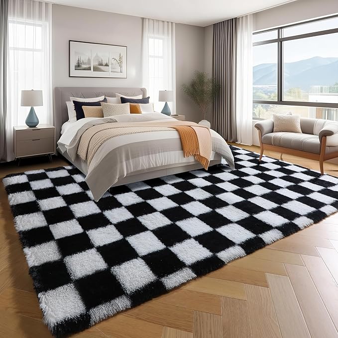 KICMOR Area Rugs for Bedroom Living Room, 4x6 Black and White Fluffy Soft - Image 3