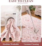 YIHOUSE Pink 6x9 Area Rug for Bedroom Girls, Floral Washable Rugs for Living - Image 6