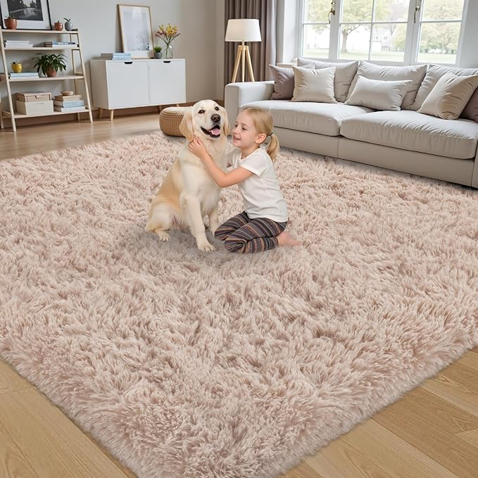4x6 Area Rug for Living Room:Ultra Soft Fluffy Shag Beige Rugs, Large Fuzzy - Image 3