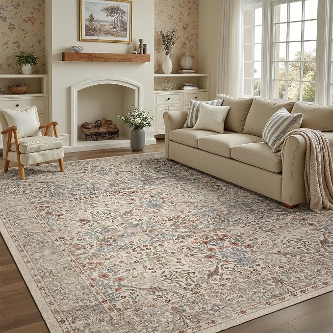 DCX Beige 8x10 Area Rugs, Machine Washable Non Slip Stain Resistant Soft - Image 9
