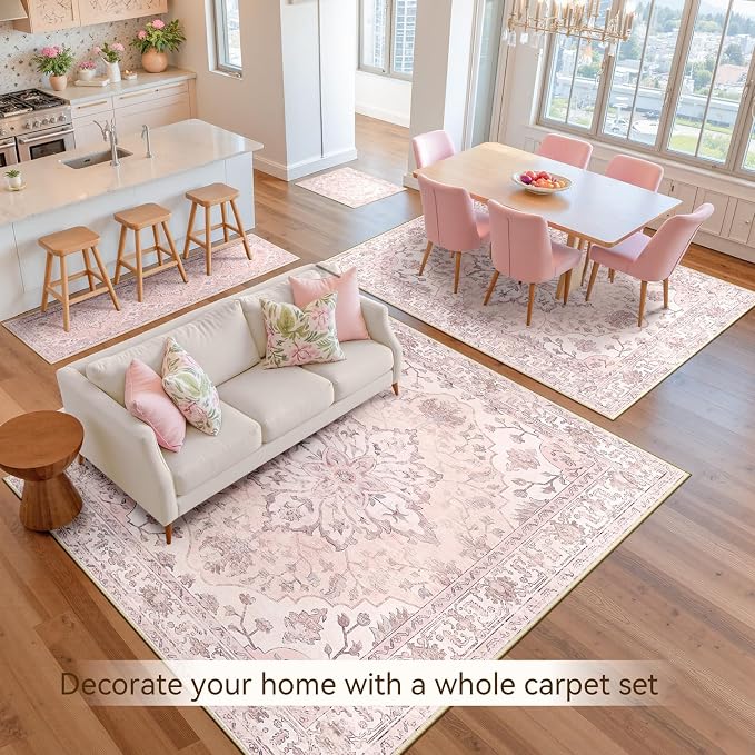 RELEANY Area Rugs 5'x7' Washable Non-Slip, Floral Vintage Distress Medallion - Image 9