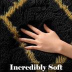 ONASAR 6x9 Area Rugs for Living Room Bedroom, Large Fluffy Black and Gold Throw - Image 2