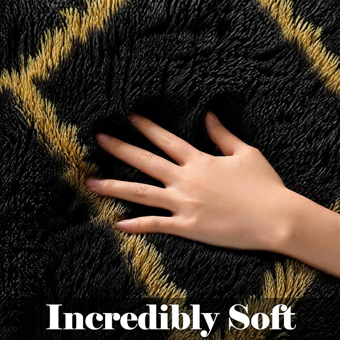ONASAR 5x8 Rugs for Living Room Bedroom, Fluffy Black and Gold Area Rug - Image 2