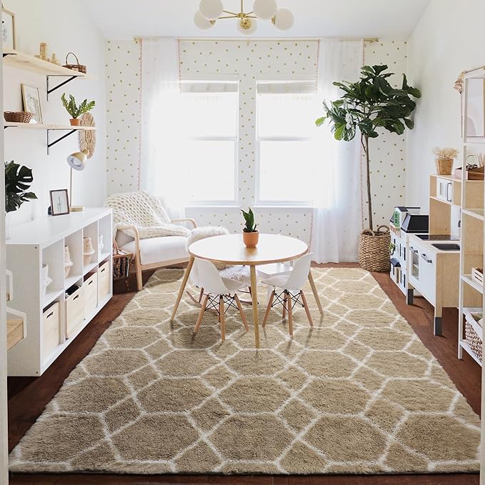 ONASAR Large Area Rugs for Living Room, Fluffy 7x10 Beige and White Thick Floor - Image 9