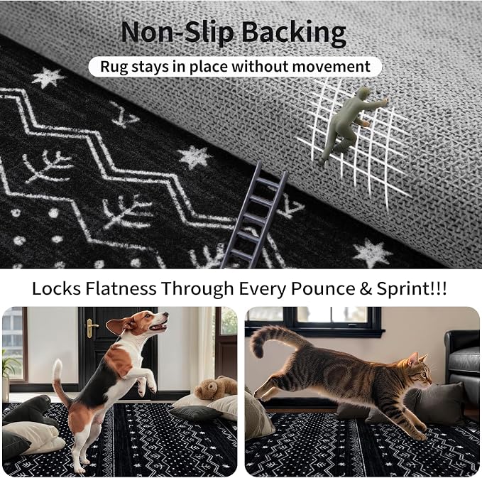 SERISSA 7x9 Area Rugs for Living Room, Washable Non-Slip Black and White Boho - Image 5