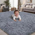 Area Rug for Living Room Bedroom: 6x9 Grey Soft Fluffy Shag Upgrade Non-Slip by PLHXFRSoftAreaRugs