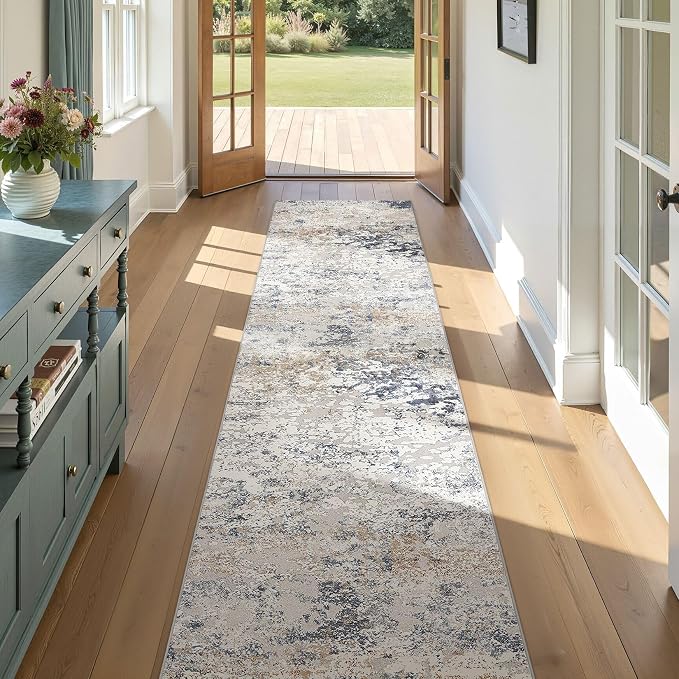 DMOYEST Washable Runner Rug for Hallway: 2.6x10 Neutral Modern Abstract Low by DMOYEST