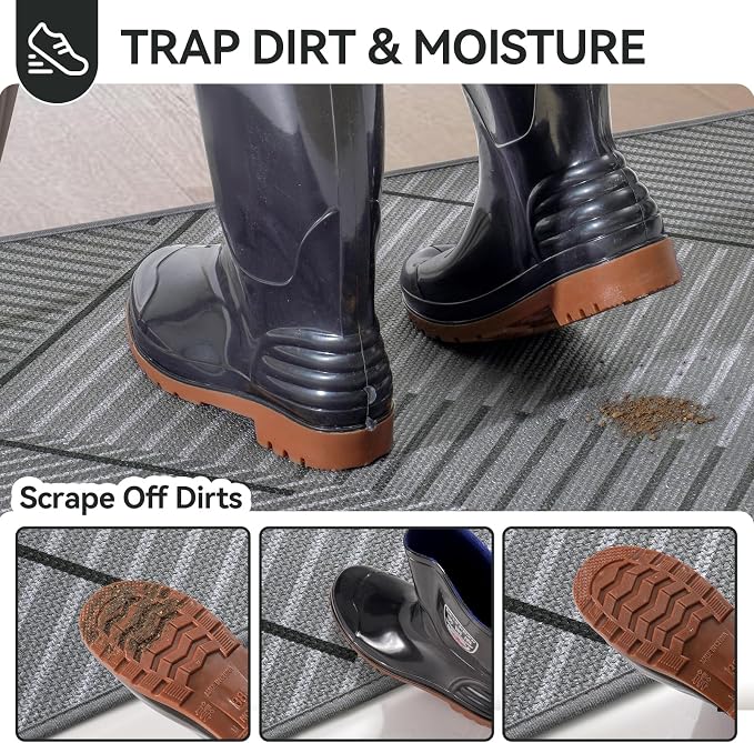 Front Door Mat 17''x30'', Non Slip Absorbent Dirt Resist Washable Low-Profile - Image 2