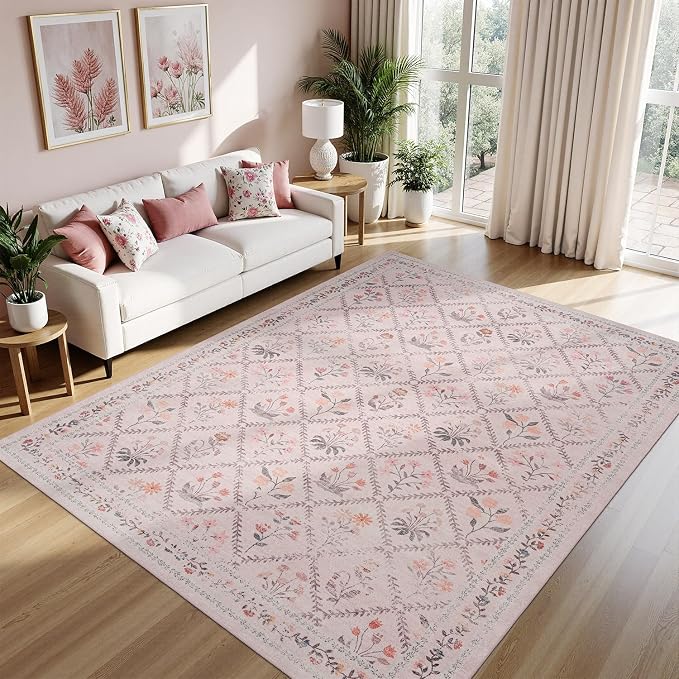 DCX Washable 8x10 Pink Floral Rug - Image 3
