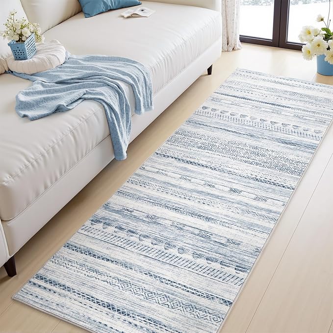 2x6 Runner Rug Machine Washable Non Slip Area Rug Distressed Neutral Moroccan - Image 2