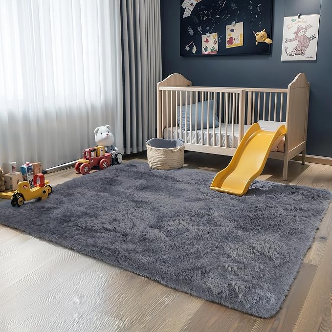 KICHOWUA Area Rug 5x7 Grey Fluffy Shag - Image 6
