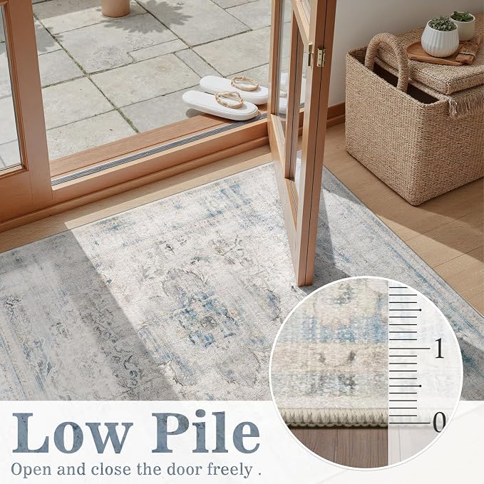 DCX 8x10 Haze Blue Rug, Machine Washable Stain Resistant Distressed Vintage Rug - Image 6