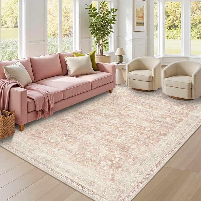 Latte&Fog Washable 5x7 Pink Rugs by LatteFog