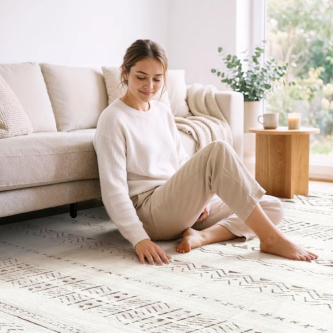 cotiled 10x10 Area Rugs Living Room Rug: Washable Boho Rugs - Image 2