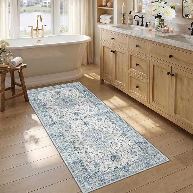 RELEANY Area Rugs Runner 2'6"x5' Washable Non-Slip, Floral Vintage Distress by RELEANY