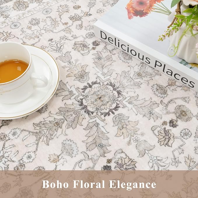 3x8 Hallway Runner Rug Washable Non-Slip – Boho Floral Soft Wide Carpet Runner - Image 8