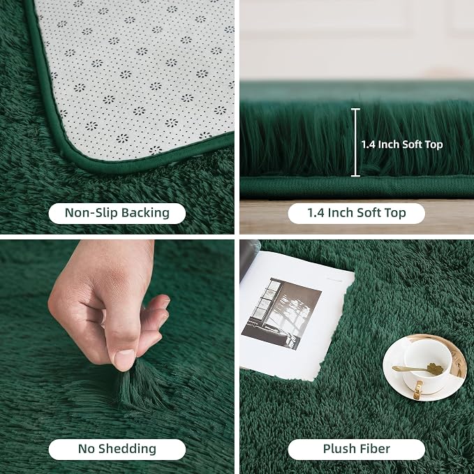 Litanika 6x9 Shag Area Rug for Living Room Bedroom, Emerald Dark Green High - Image 5