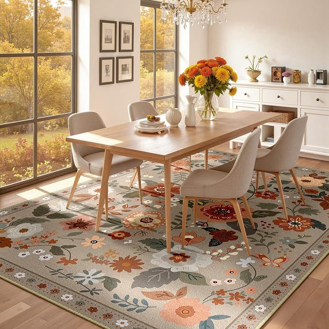 RELEANY Floral 6x9 Area Rugs Washable Print Boho Cute Carpet Non Slip Flower - Image 8