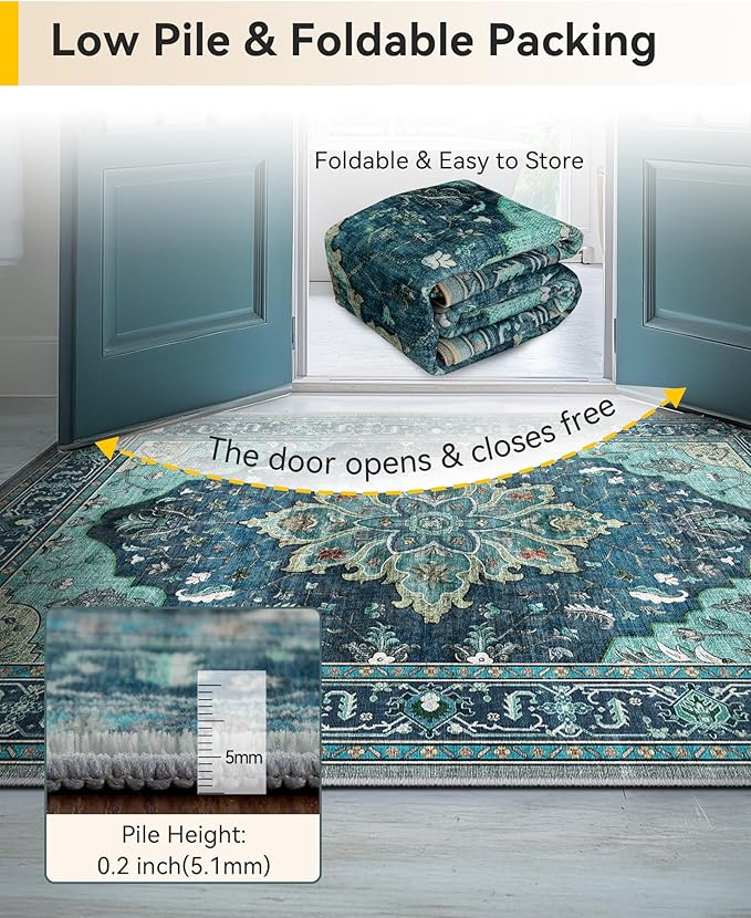 RELEANY Area Rugs Runner 2'x5' Washable Non-Slip, Floral Vintage Distress - Image 6