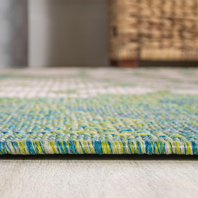 JONATHAN Y Floral Textured Weave Indoor Outdoor Round Area Rug 6 Ft Cream/Green - Image 5