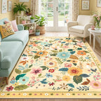 RELEANY Floral 5x7 Area Rugs Washable Print Boho Cute Carpet Non Slip Flower by RELEANY