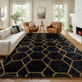 ONASAR 6x9 Area Rugs for Living Room Bedroom, Large Fluffy Black and Gold Throw by ONASAR