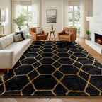 ONASAR 6x9 Area Rugs for Living Room Bedroom, Large Fluffy Black and Gold Throw by ONASAR