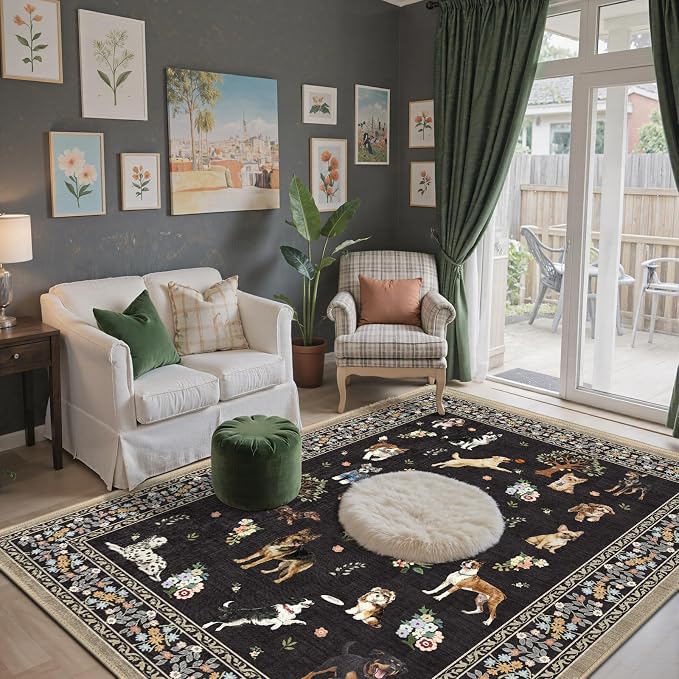 Black Living Room Rugs, Dogs Area Rugs 5x7 - Image 3