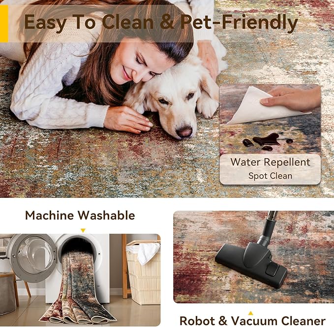 RELEANY Washable Area Rugs 8'x10' Non-Slip Modern Abstract Soft - Image 5