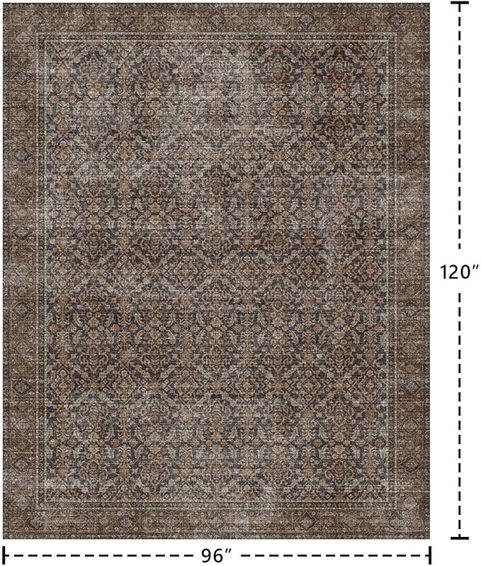 Latte&Fog 8x10 Area Rugs for Living Room, Large Vintage Taupe Brown Washable Rug - Image 2