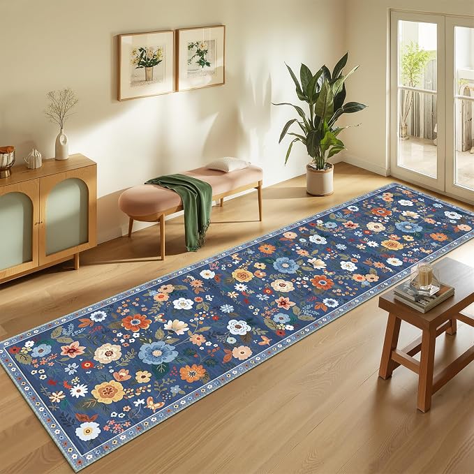 RELEANY Floral 2x8 Area Rugs Washable Print Boho Cute Carpet Non Slip Flower - Image 2
